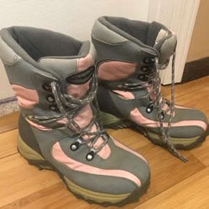 Grey and light pink Athletech Snow Boots.